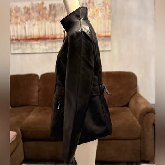 Kenneth Cole Women's Belted Faux Leather Jacket - Picture 14 of 14